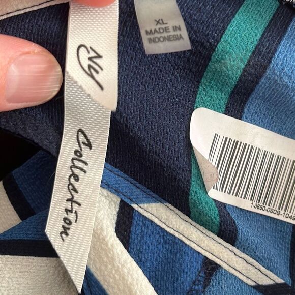 NY Collection Striped V Neck Bell Sleeve Cutout Back Tunic Top XL - Picture 4 of 5